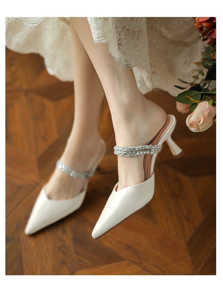 Pointy-Toe Rhinestone High-Heel Mules