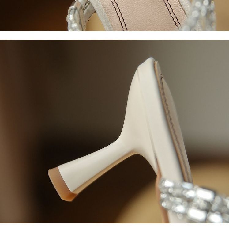 Pointy-Toe Rhinestone High-Heel Mules