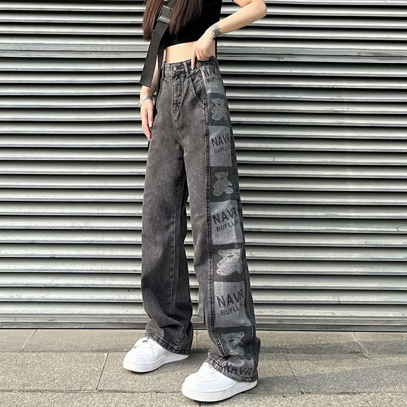 Print Jeans Graphic Waist High Baggy
