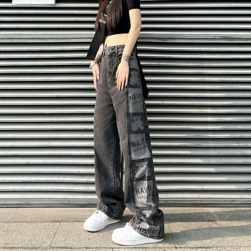 Print Jeans Graphic Waist High Baggy