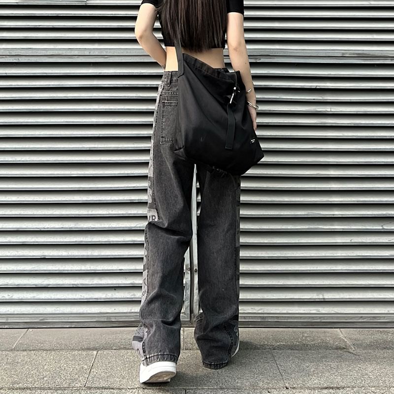 Print Jeans Graphic Waist High Baggy