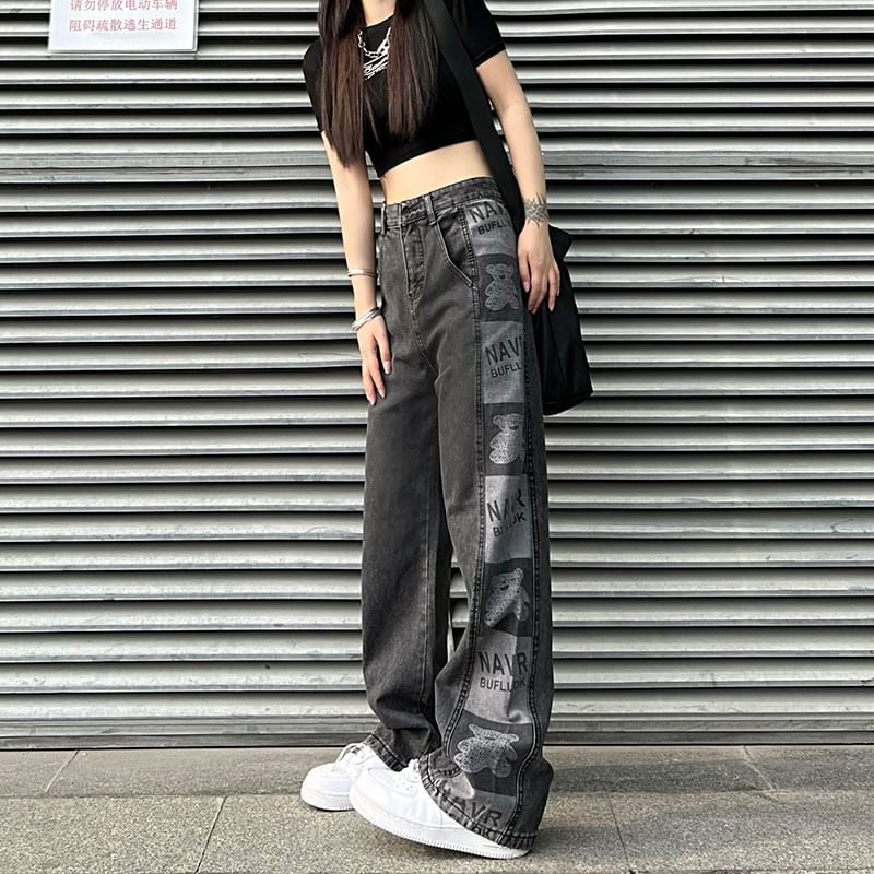 Print Jeans Graphic Waist High Baggy