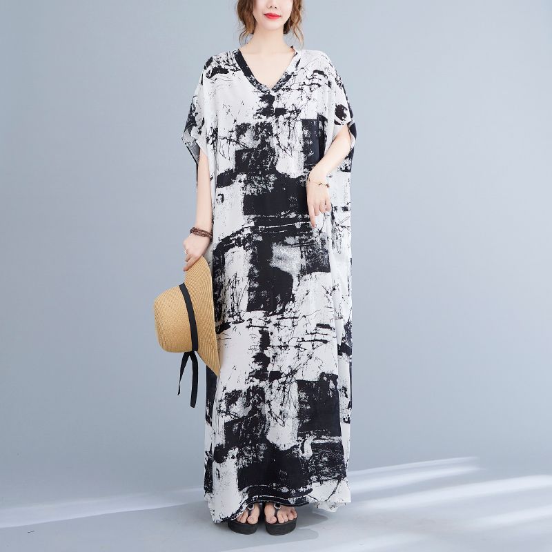 Short-Sleeve Tie-Dye Maxi Oversized T-Shirt Dress