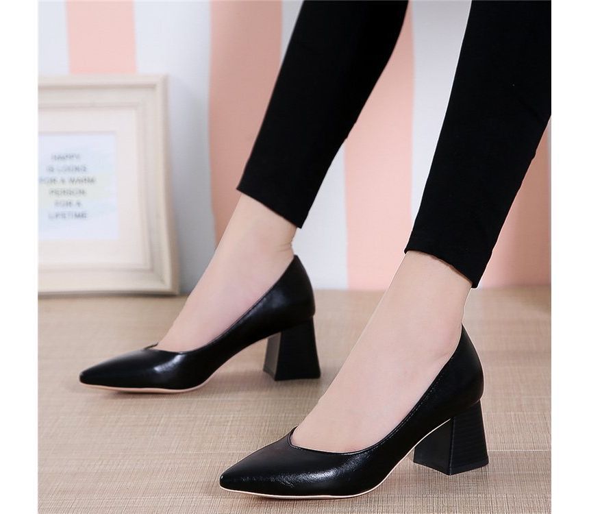 Chunky-Heel Pointy-Toe Pumps