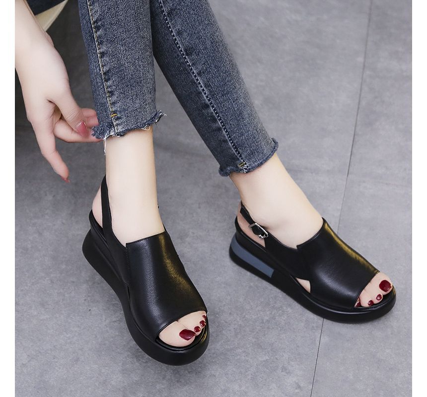 Wedge-Heel Peep-Toe Platform Slingback Sandals