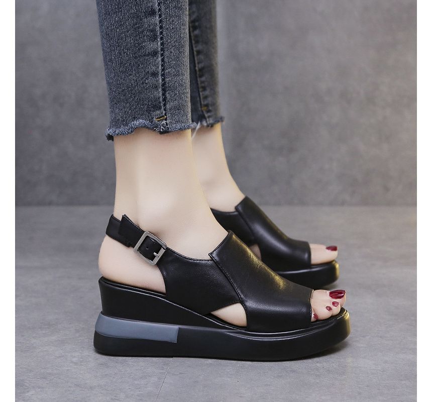Wedge-Heel Peep-Toe Platform Slingback Sandals