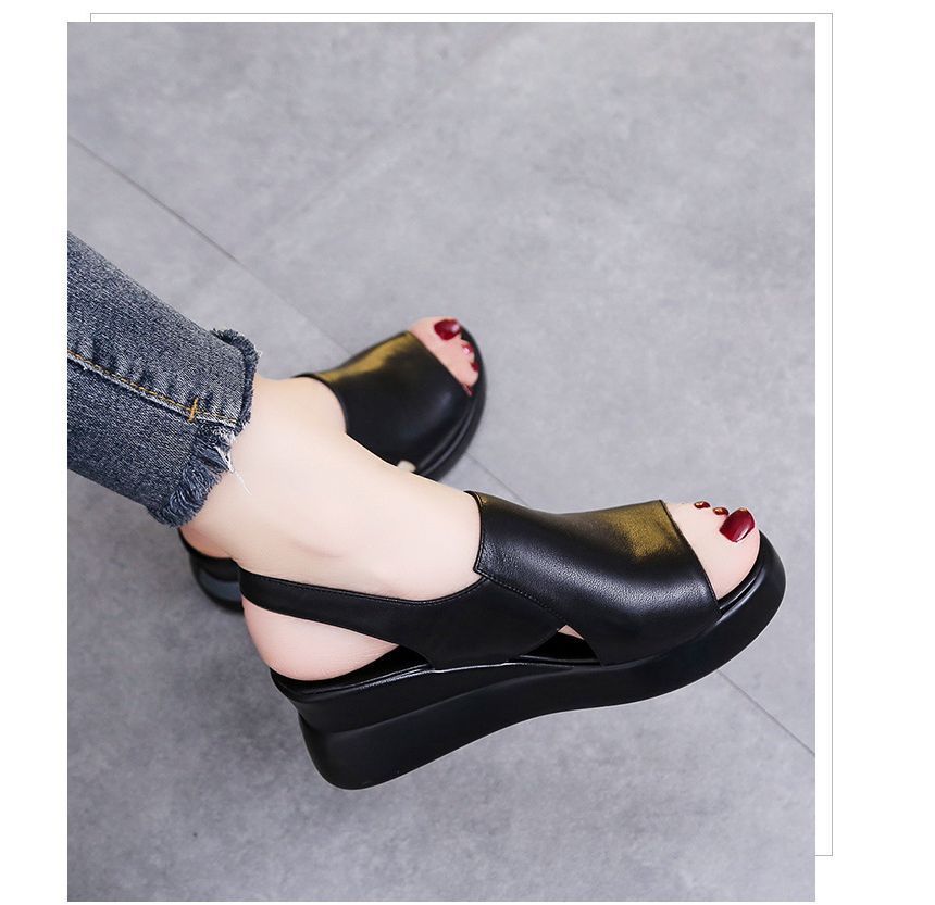 Wedge-Heel Peep-Toe Platform Slingback Sandals