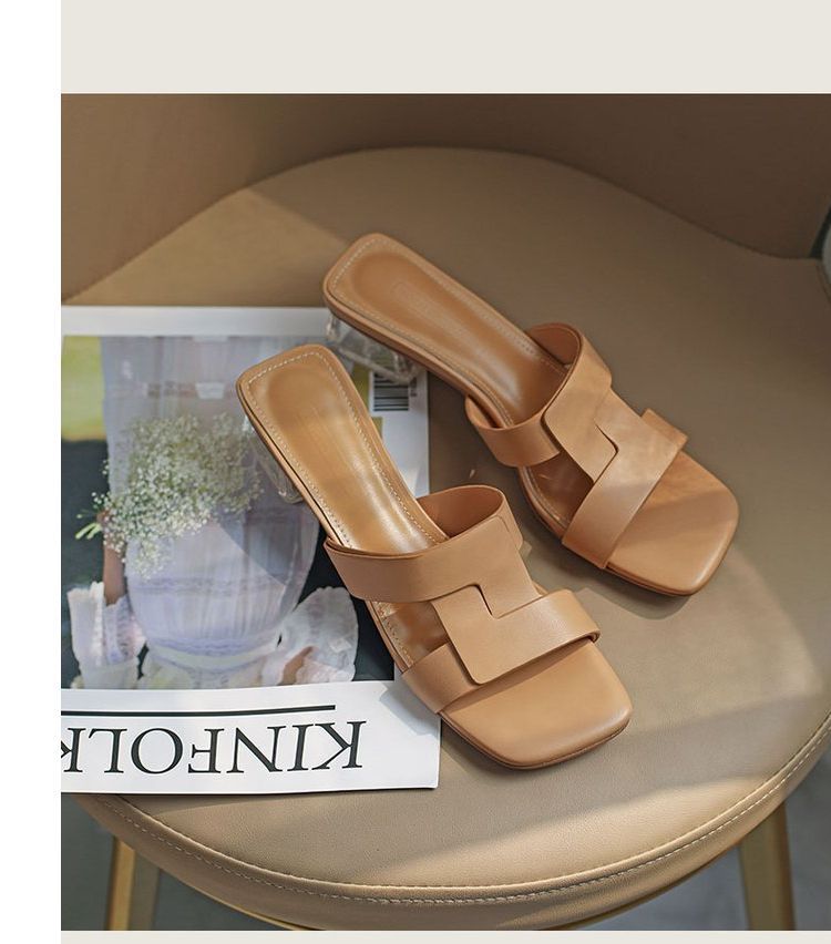 Chunky-Heel Slide Square-Toe Sandals