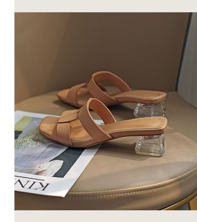 Chunky-Heel Slide Square-Toe Sandals