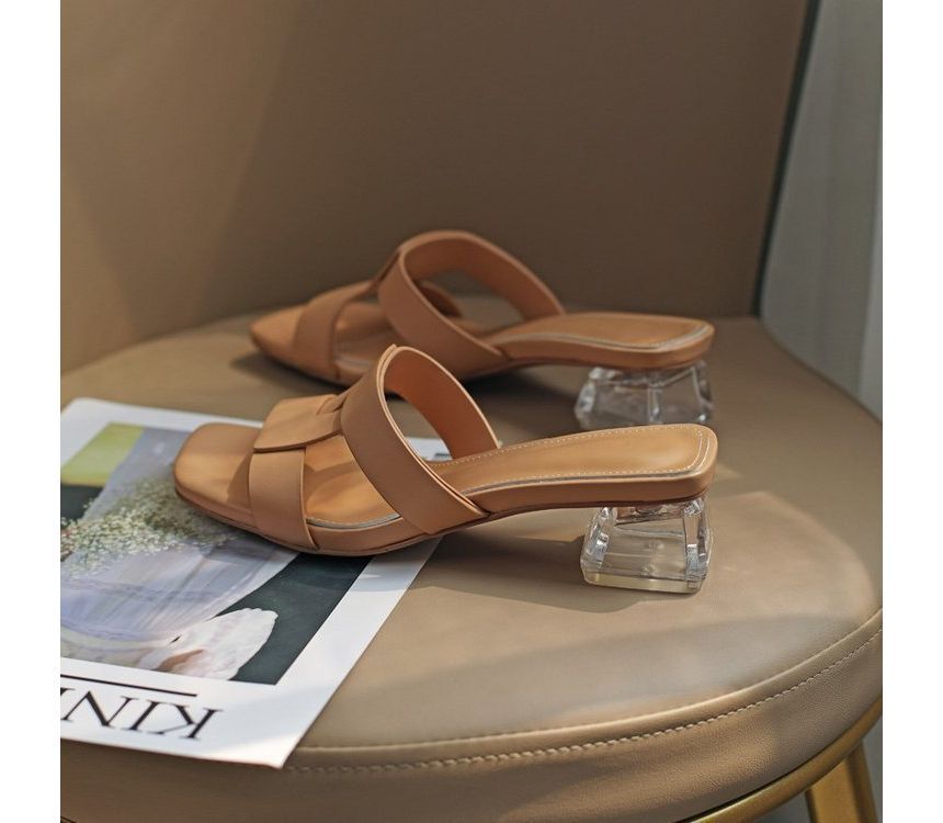 Chunky-Heel Slide Square-Toe Sandals