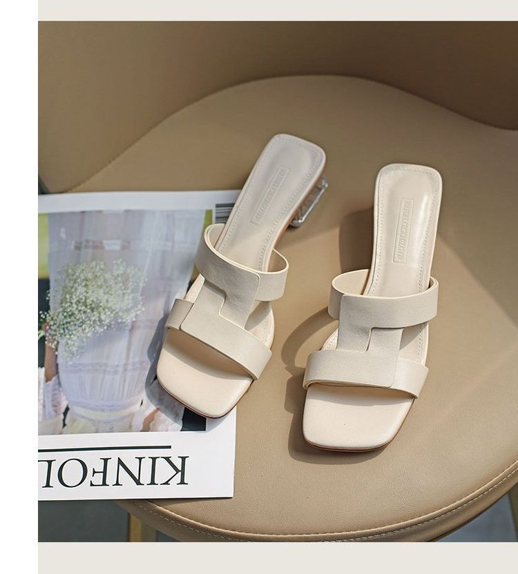 Chunky-Heel Slide Square-Toe Sandals