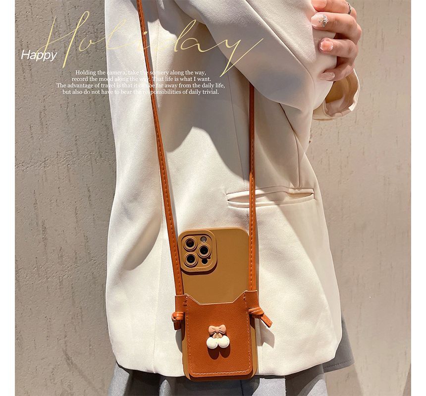 Bow Card Holder Crossbody Strap Phone Case