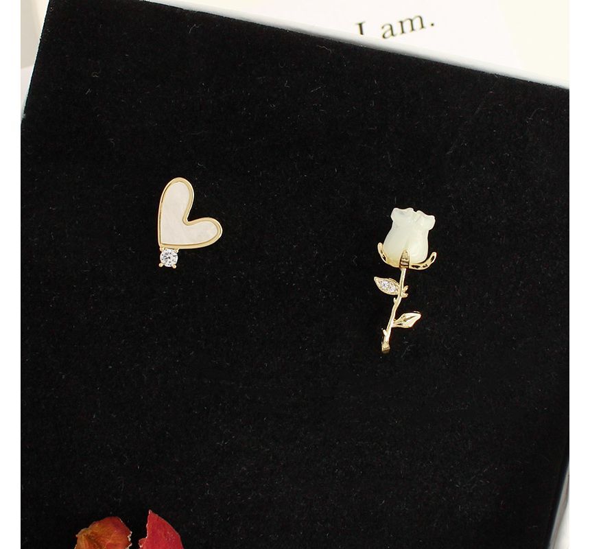 Shell Alloy Earring Asymmetrical Flower Heart