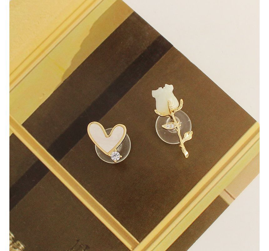 Shell Alloy Earring Asymmetrical Flower Heart