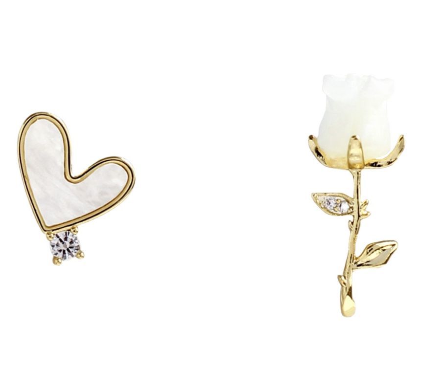 Shell Alloy Earring Asymmetrical Flower Heart
