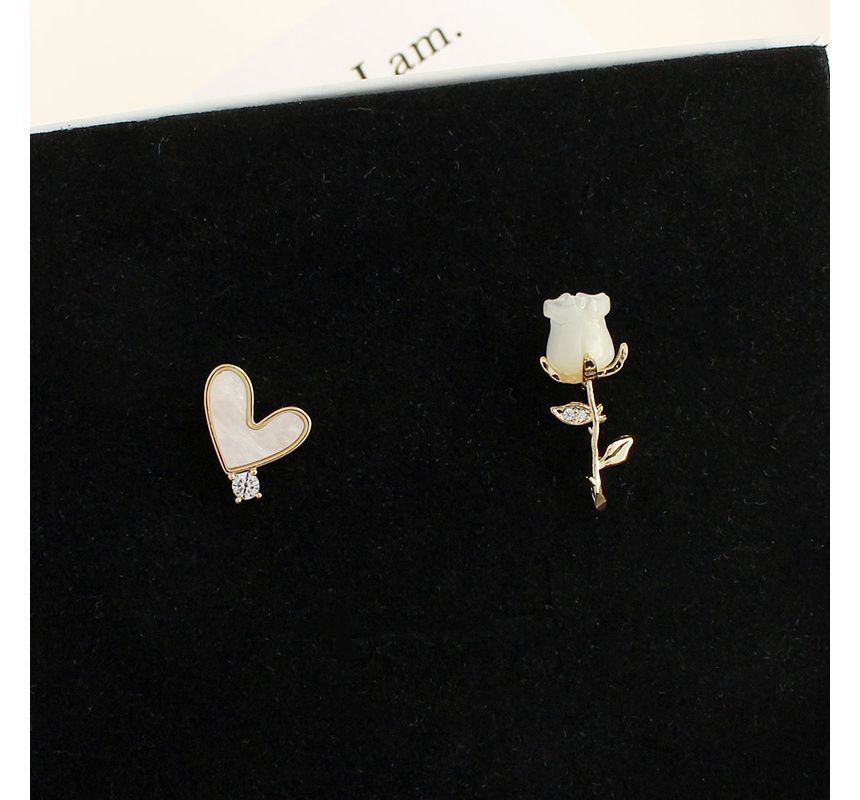 Shell Alloy Earring Asymmetrical Flower Heart