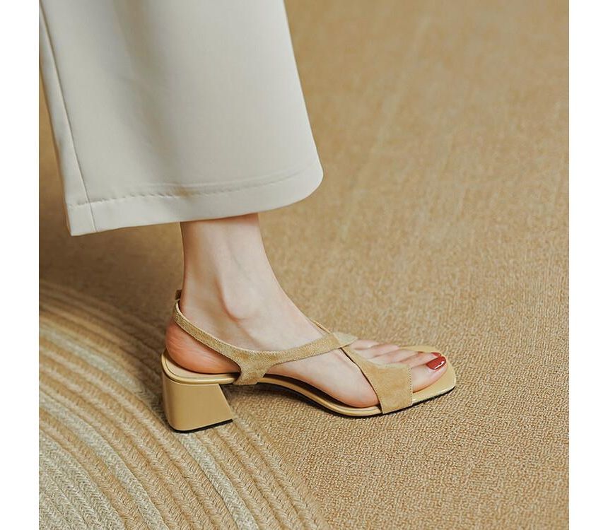 Square-Toe Strap Chunky Sandals Heel Cross