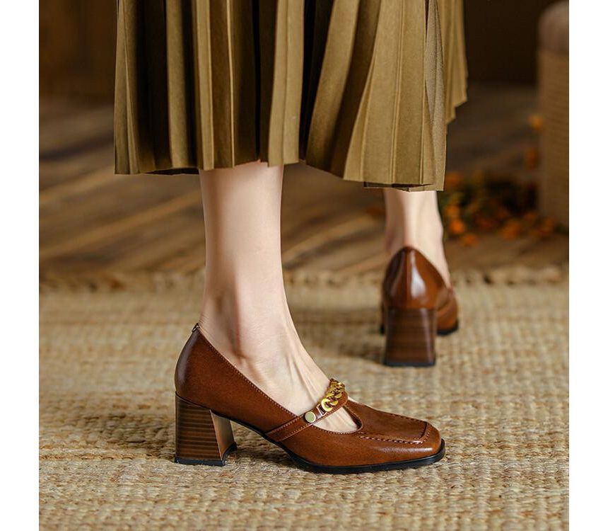 Genuine Leather Low-Heel Pumps