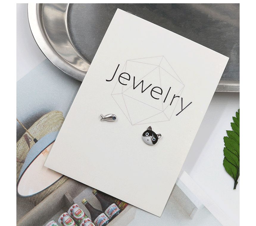 Cat Asymmetrical Earring Stud Fish