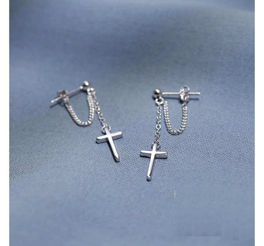 Drop Sterling Earring Cross Silver
