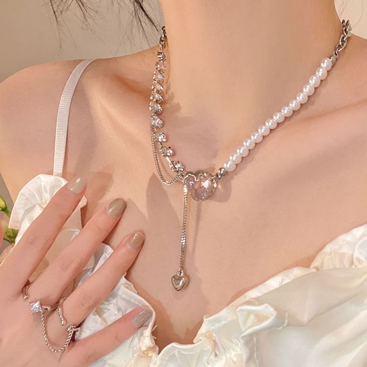 Necklace Rhinestone Alloy Pearl Faux