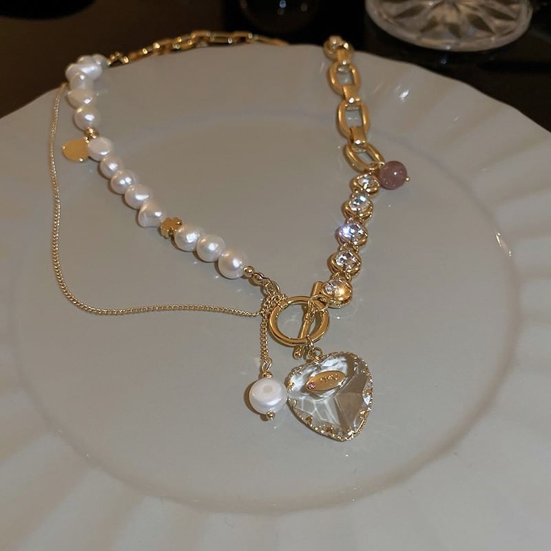 Necklace Rhinestone Alloy Pearl Faux