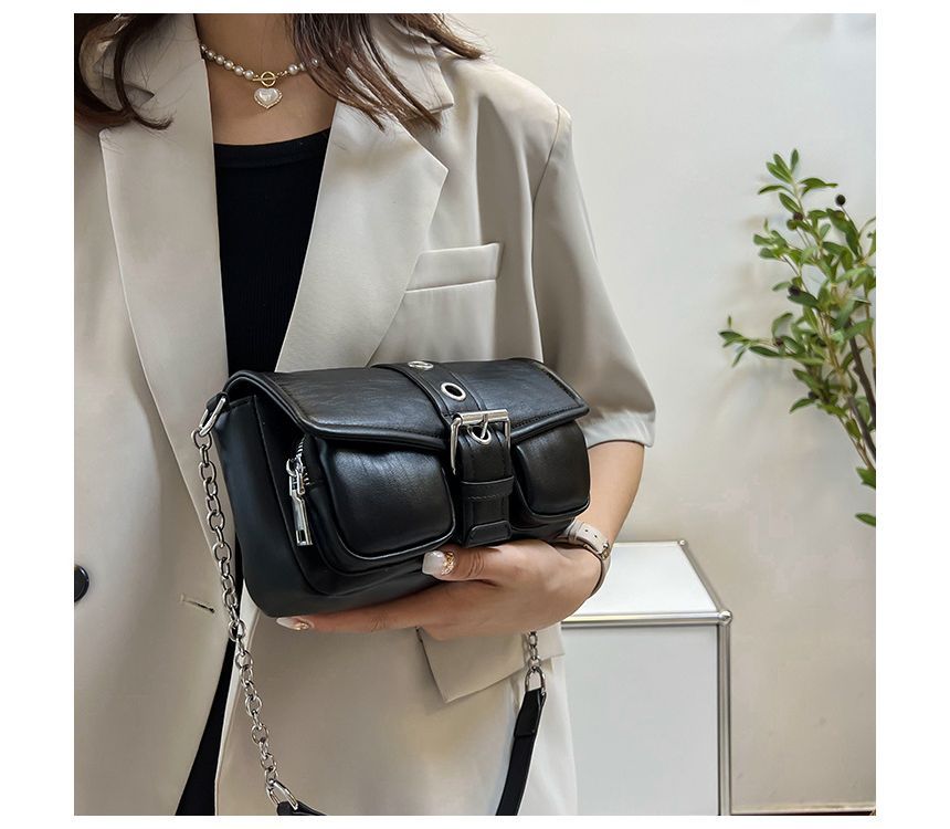 Shoulder Buckled Strap Chain Bag