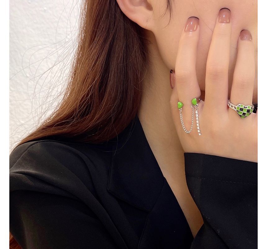 Chained Ring Open Checker Heart Double