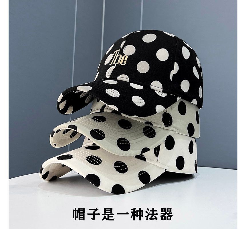 Baseball Lettering Polka Dot Cap Embroidered