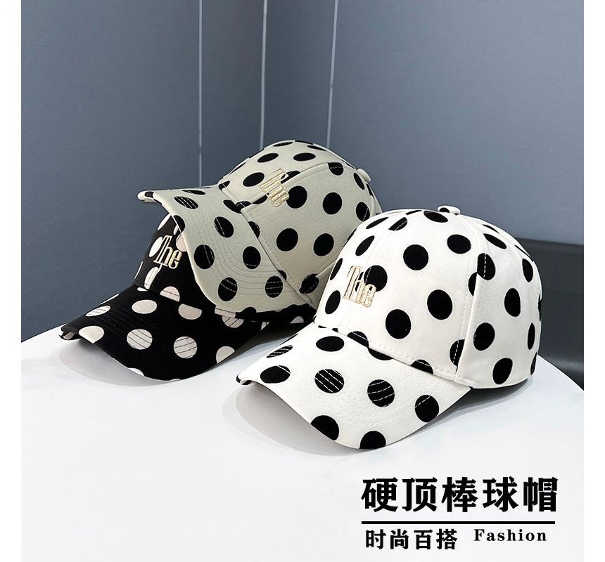 Baseball Lettering Polka Dot Cap Embroidered