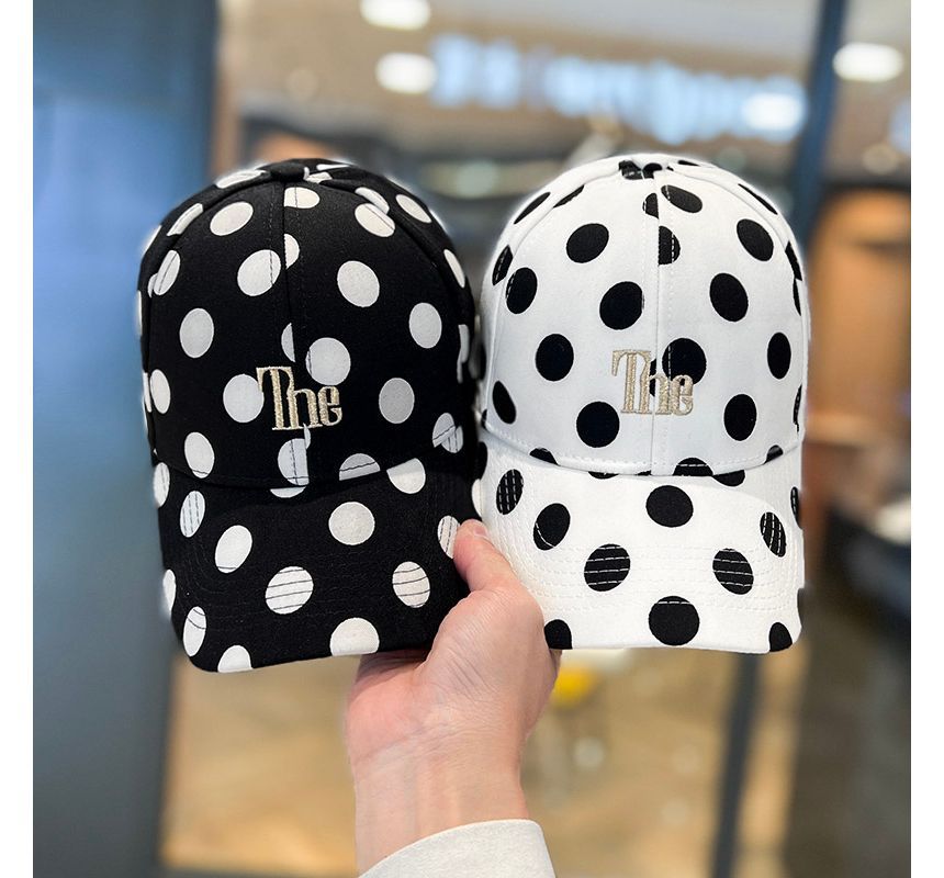 Baseball Lettering Polka Dot Cap Embroidered
