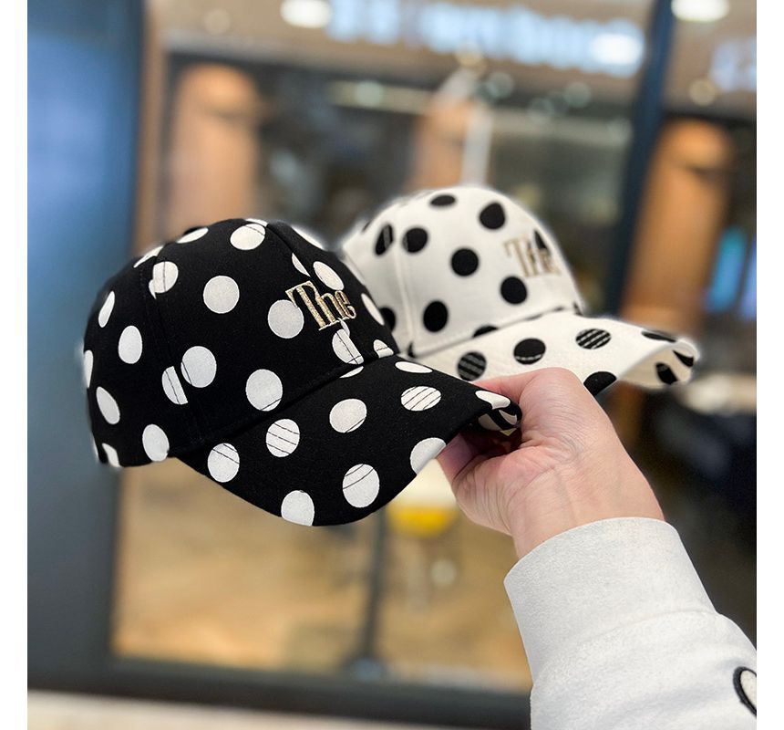 Baseball Lettering Polka Dot Cap Embroidered