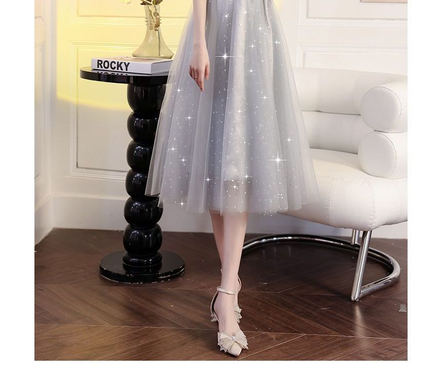 Maxi Shoulder Cold Sequin Prom Dress