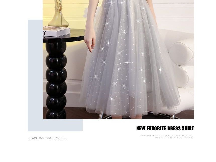Maxi Shoulder Cold Sequin Prom Dress