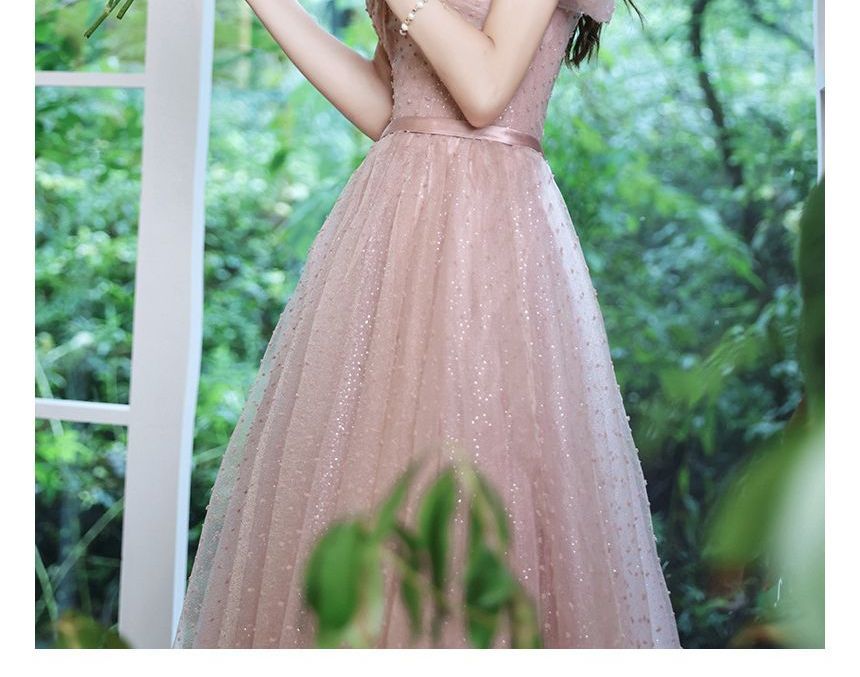 Puff-Sleeve Prom A-Line Dotted Dress