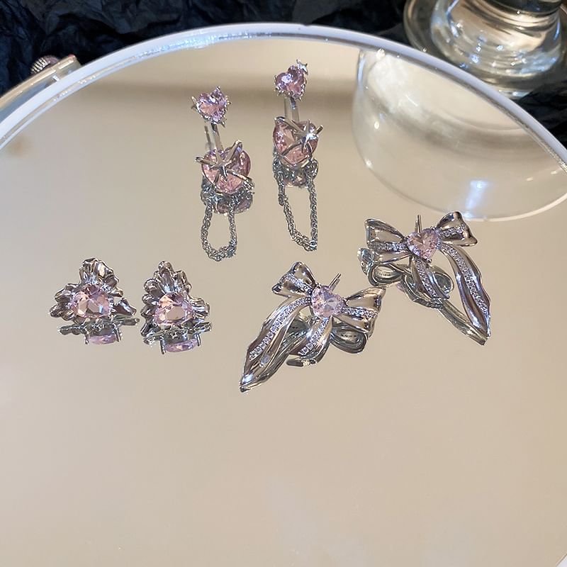 Bow Earring designs) / Alloy Heart (various Rhinestone