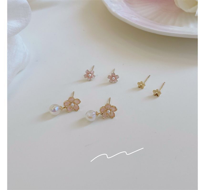 Pair designs) Set: (various 3 Sakura Alloy Earring