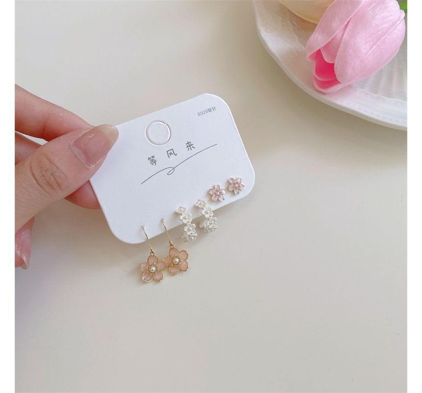 Pair designs) Set: (various 3 Sakura Alloy Earring