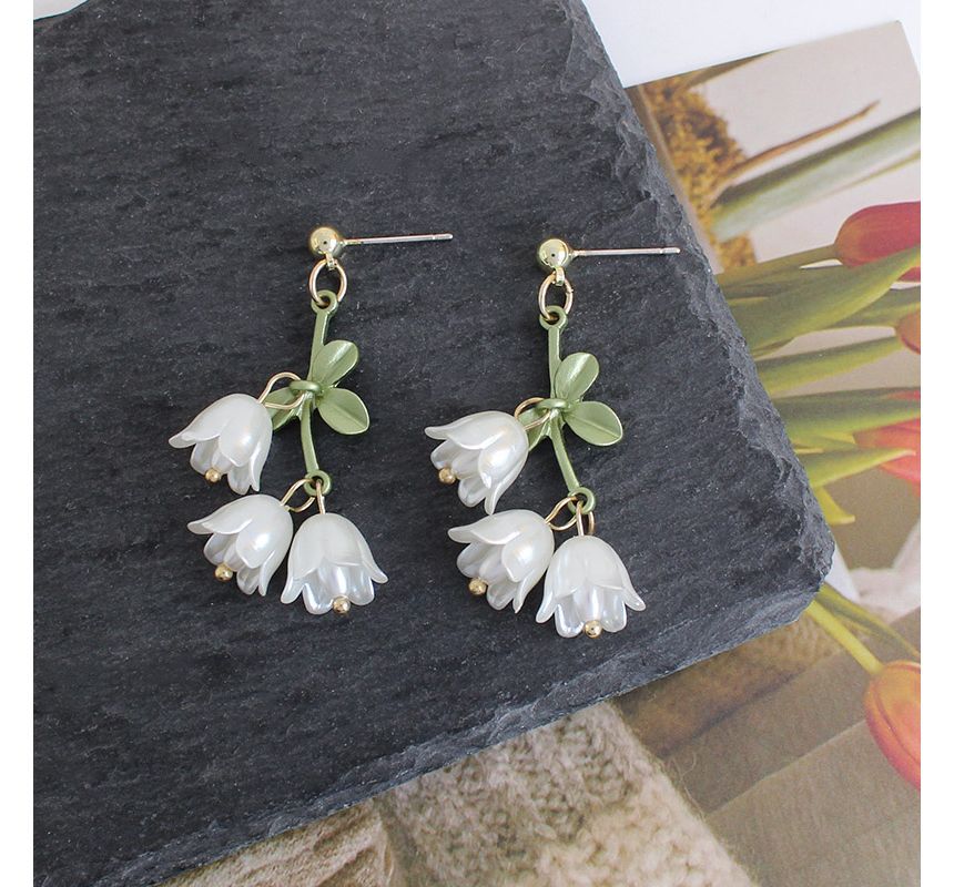 Faux Flower Alloy Fringed Pearl Earring