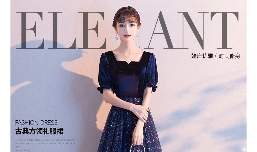 Evening Gradient Mesh A-Line Gown