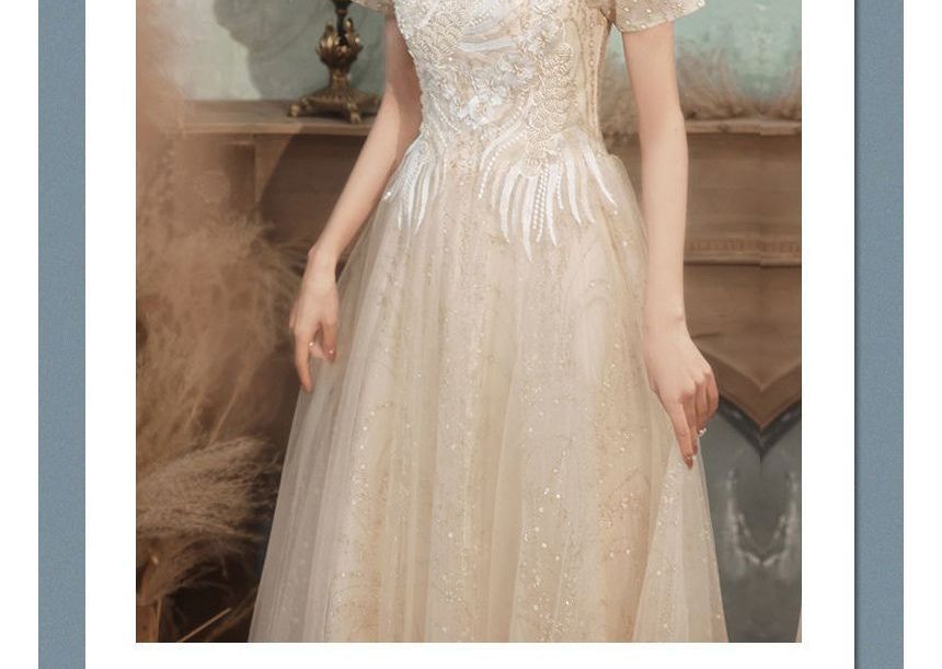 A-Line Dress Evening / Puff-Sleeve Gown Cocktail