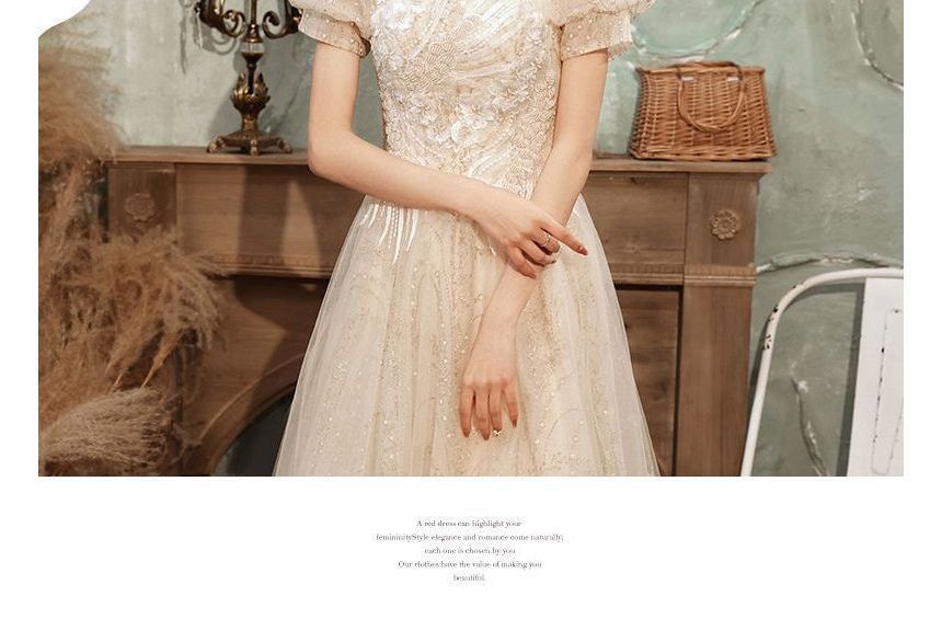 A-Line Dress Evening / Puff-Sleeve Gown Cocktail