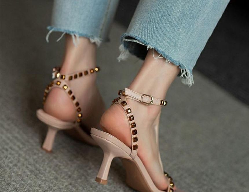 Sandals Strap Ankle Studded Stiletto