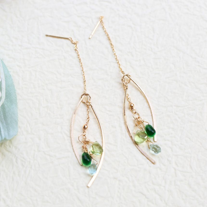 Pendant Faux Curve Fringed Silver Gemstone Earring / Sterling