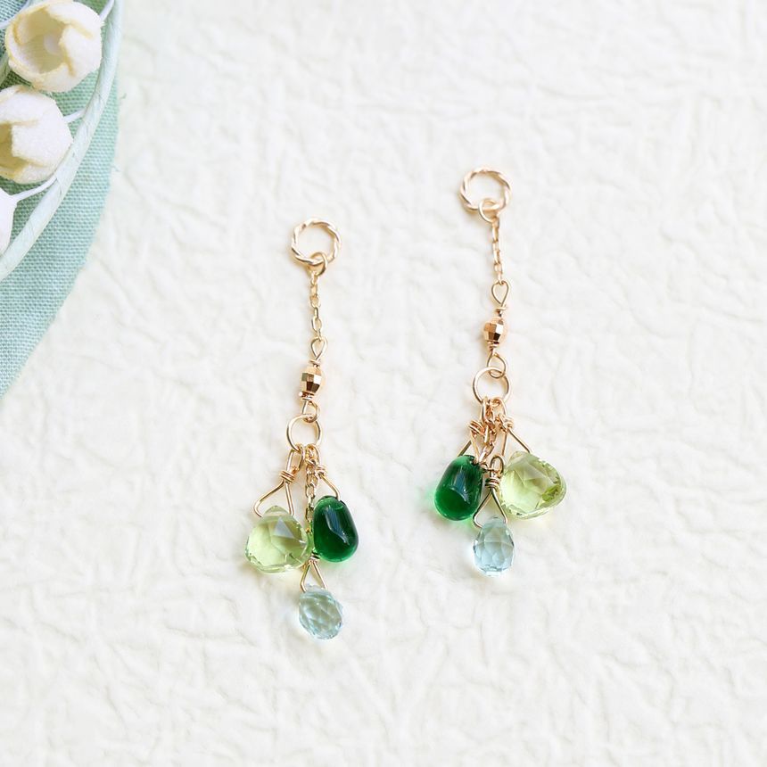 Pendant Faux Curve Fringed Silver Gemstone Earring / Sterling