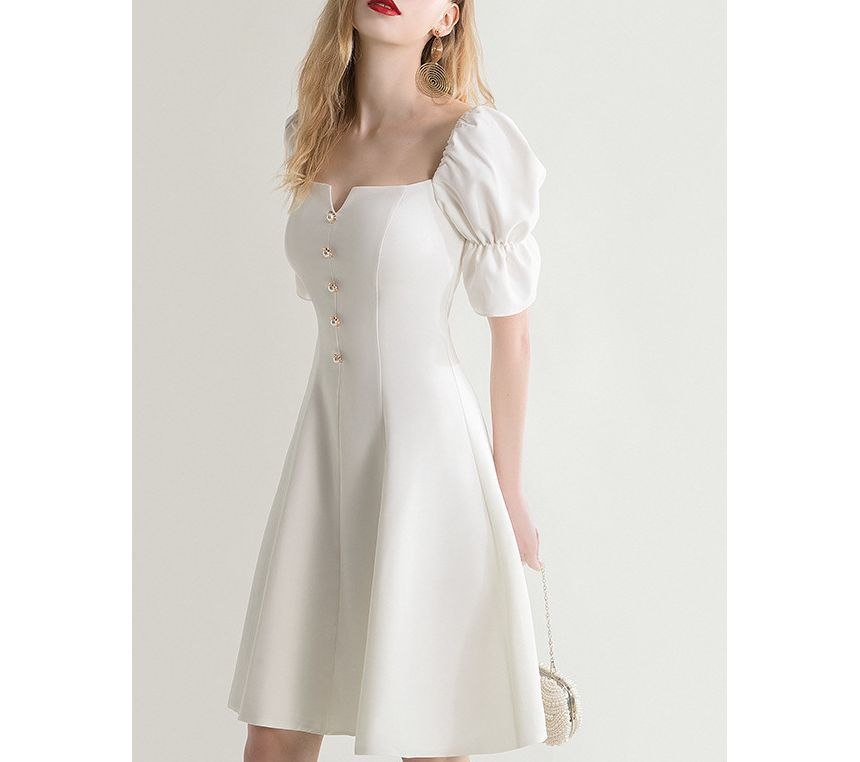 Short-Sleeve Square-Neck A-Line Dress