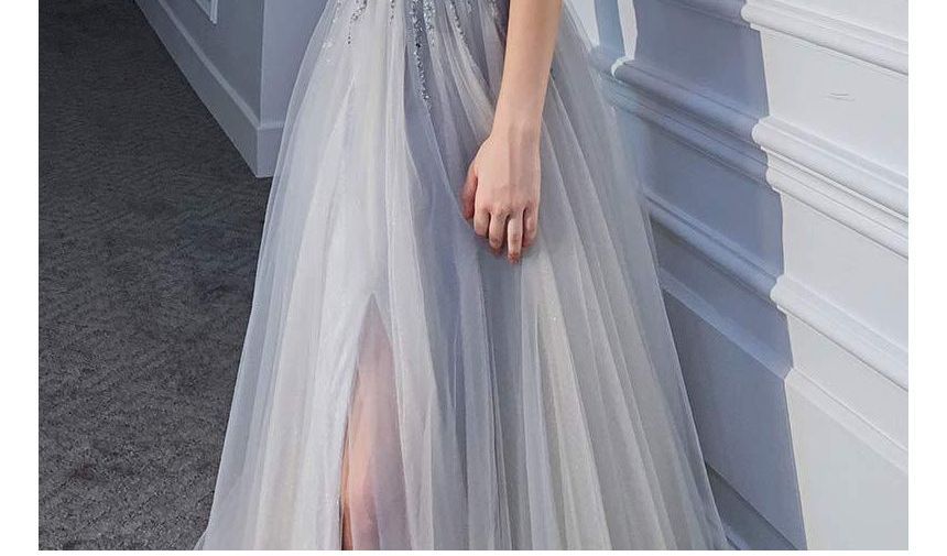 Glitter V-Neck Evening Gown A-Line