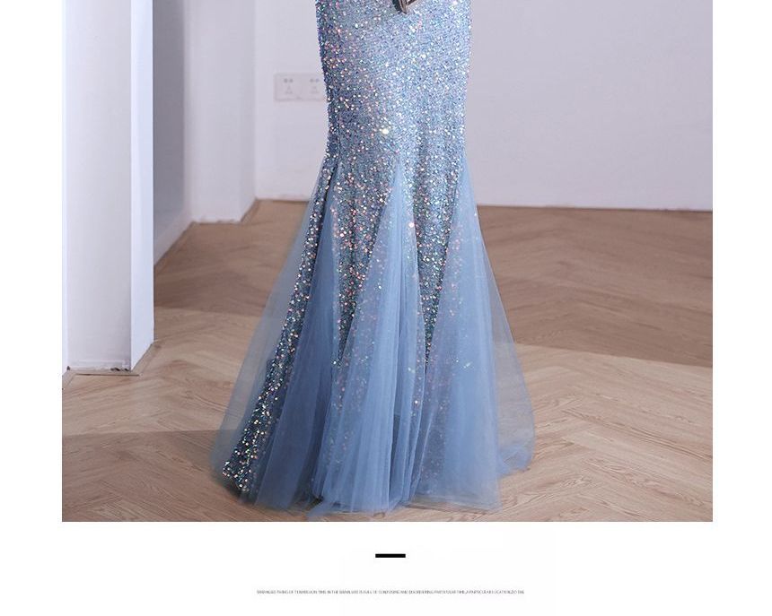 V-Neck Glitter Mermaid  Evening Gown