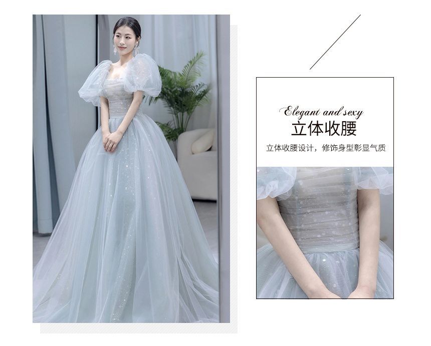 Evening Gown Glitter Square-Neck A-Line