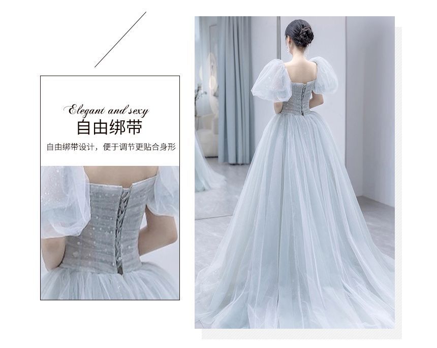 Evening Gown Glitter Square-Neck A-Line